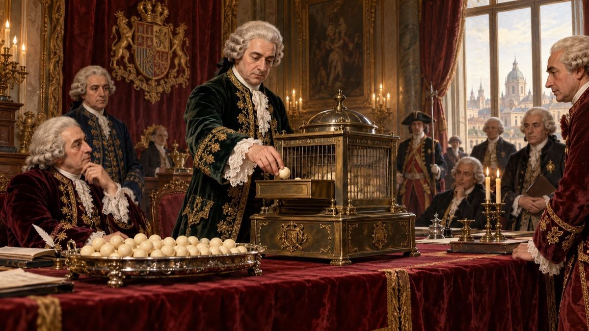 Recreaci&oacute;n del primer sorteo de la Real Loter&iacute;a en Madrid en 1763